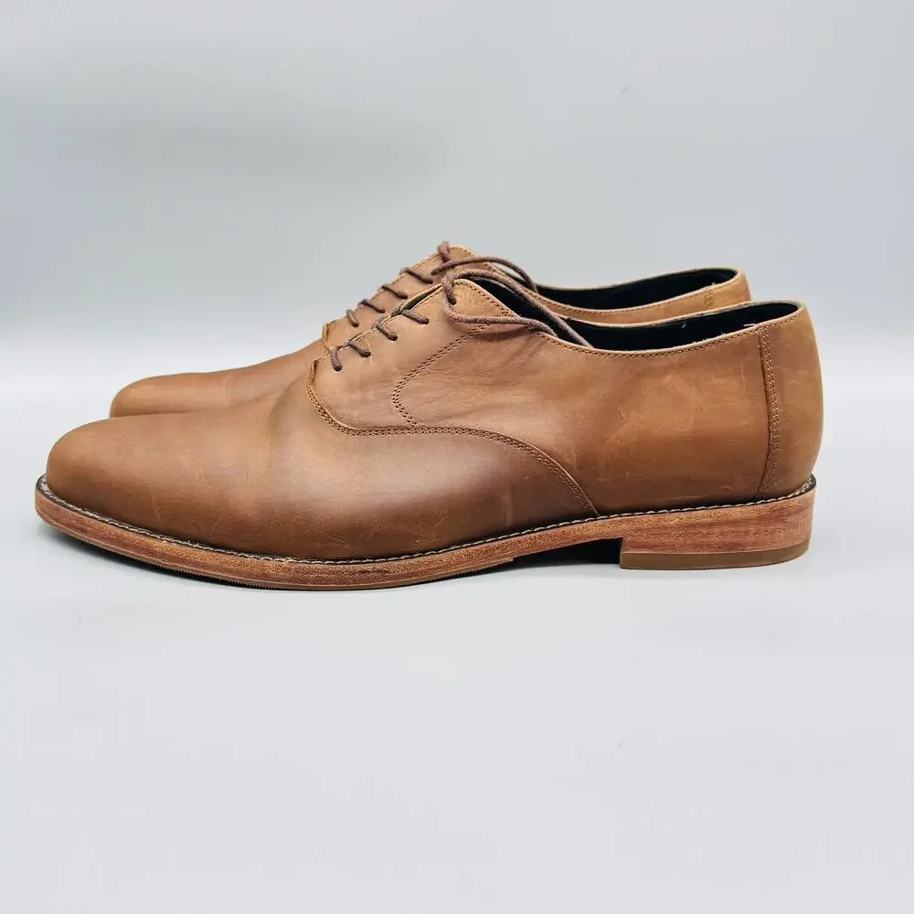 Nisolo Shoes Mens 12.5 Brown Leather Plain Toe Everyday Oxford Dress Lace Up